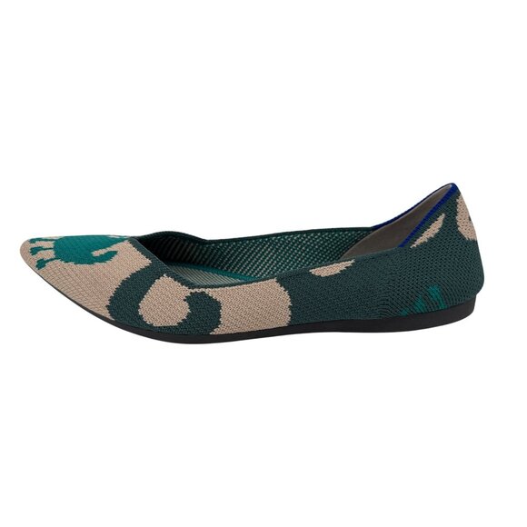 Rothys Women's The Point Moroccan Flats W6 Green Print Recycled Knit Rubber Sole - Picture 2 of 5